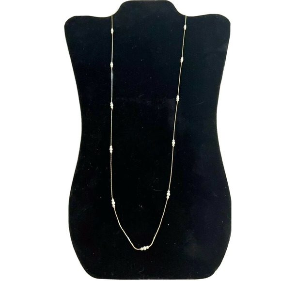 Gold Tone Chain Necklace with Seed Pearl Accents 30 in - Picture 1 of 5